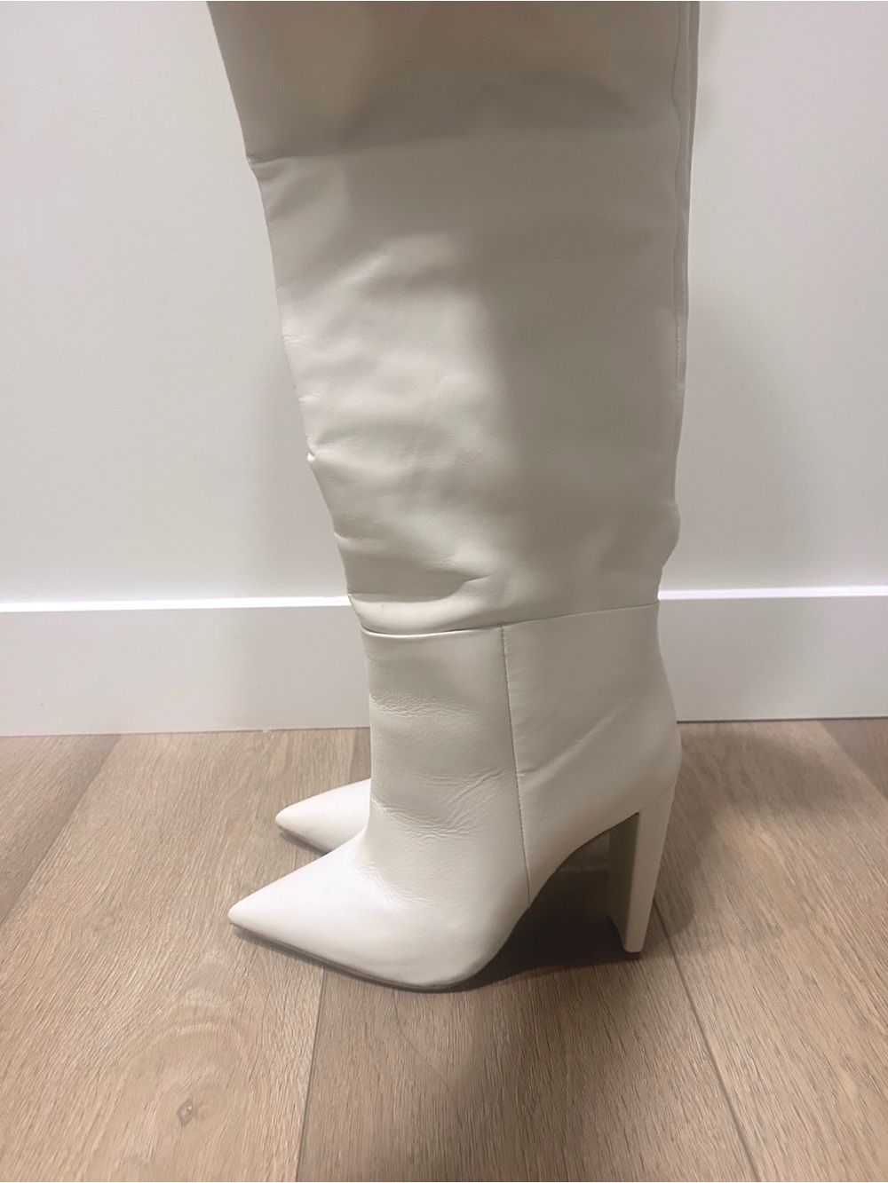 Aldo Ivory Pointed-Toe Over-the-Knee Leather Boots